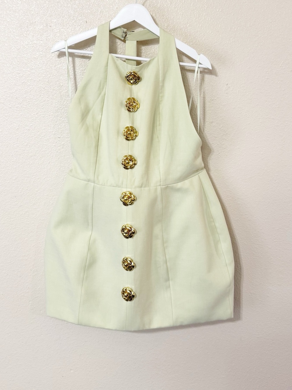 Atoir The Tiffany Backless Gold Rose Flower Embellished Dress in Mint Green NEW - Picture 8 of 13